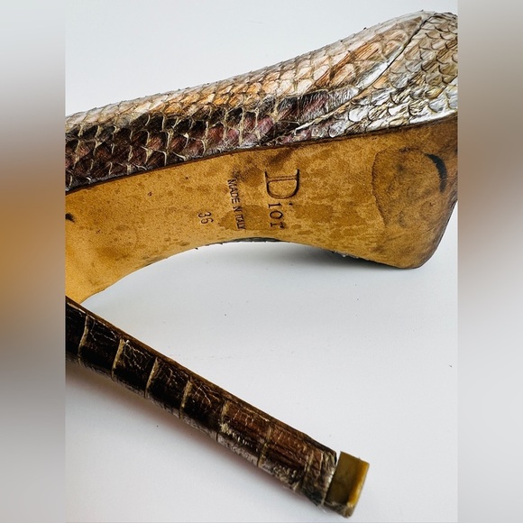 Christian Dior Platinum Snake Skin Peep-toe Heels 36 - Picture 12 of 15